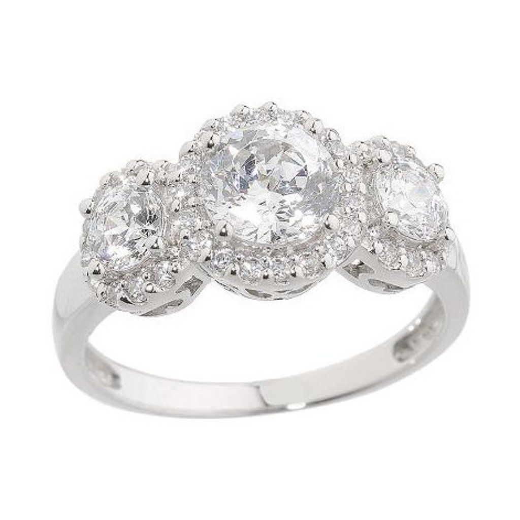 Qvc Epiphany Platinum Clad Diamonique 100-Facet 3 Stone Ring 0049
